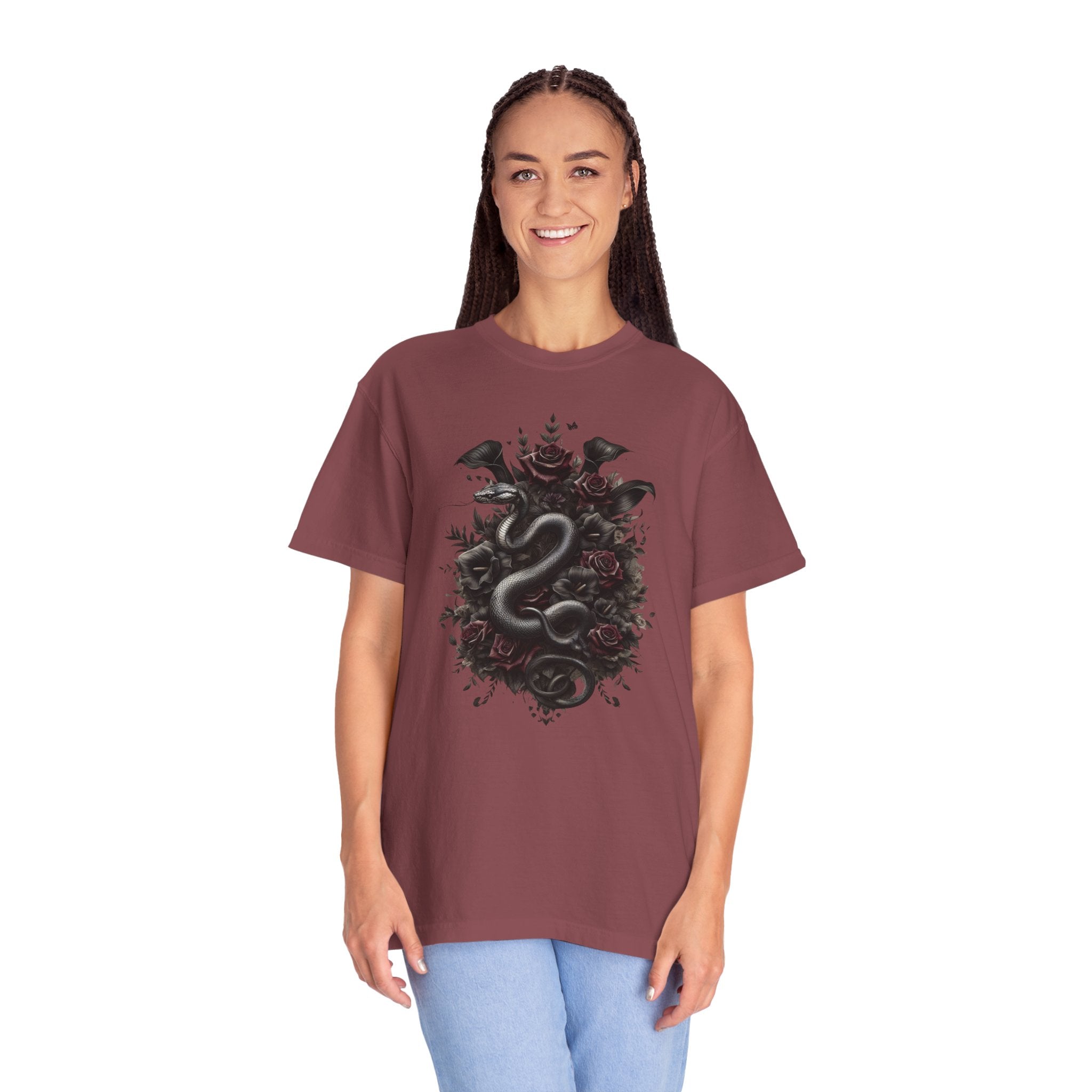 Snake Crest T-Shirt — Gothic Serpent Floral Graphic Tee