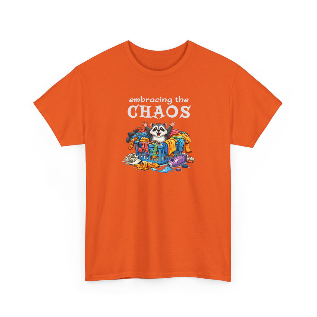 Embracing the Chaos T‑Shirt — Playful Raccoon & Messy Wardrobe Graphic Tee