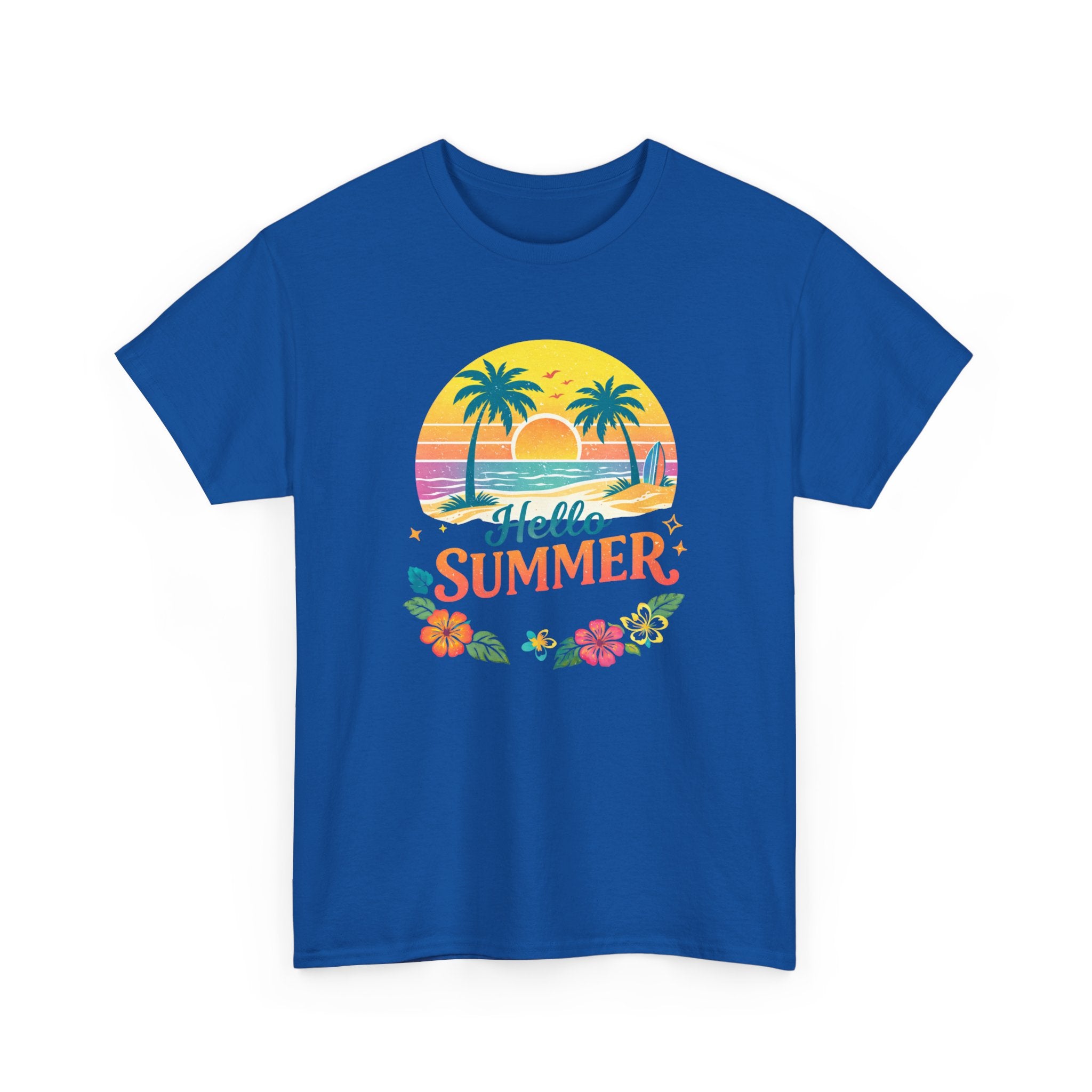 Hello Summer T-Shirt — Tropical Beach Palm Tree Graphic Tee