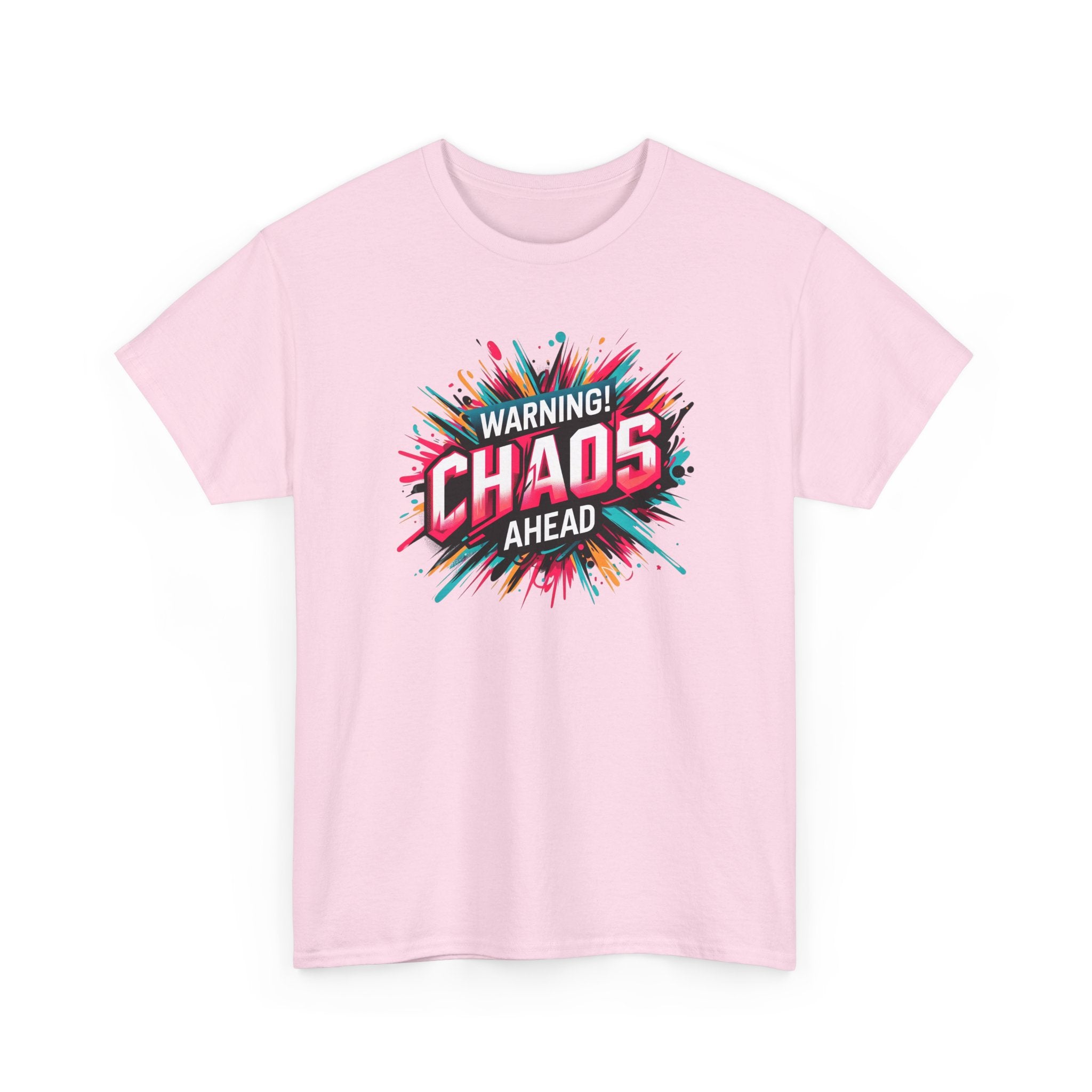 Chaos Ahead Graphic Tee — Warning! Colorful Explosion Design
