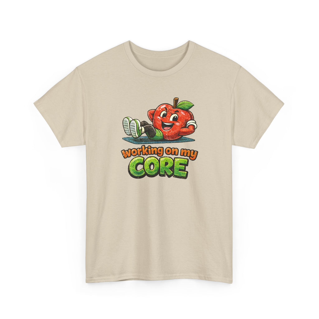 Working on My Core Funny Exercise T-Shirt —  Retro Apple Fitness Tee