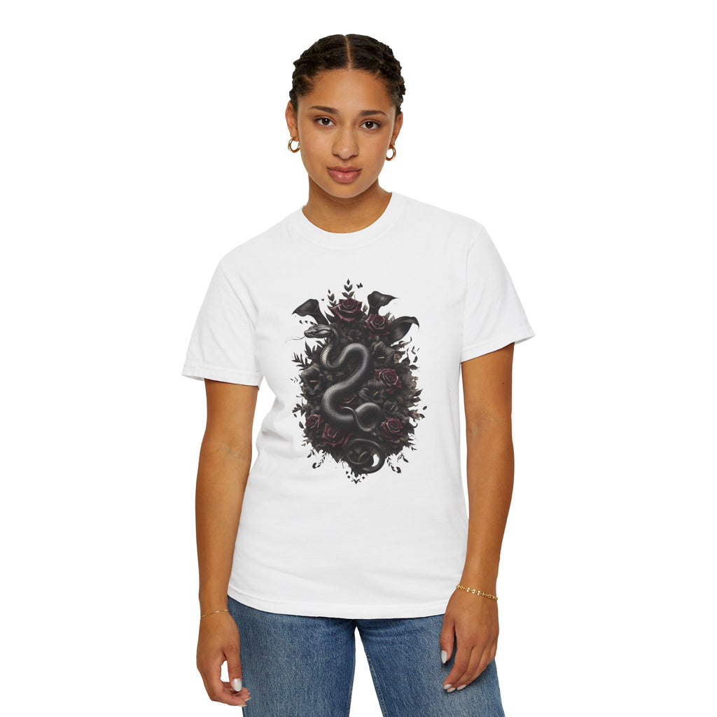 Snake Crest T-Shirt — Gothic Serpent Floral Graphic Tee