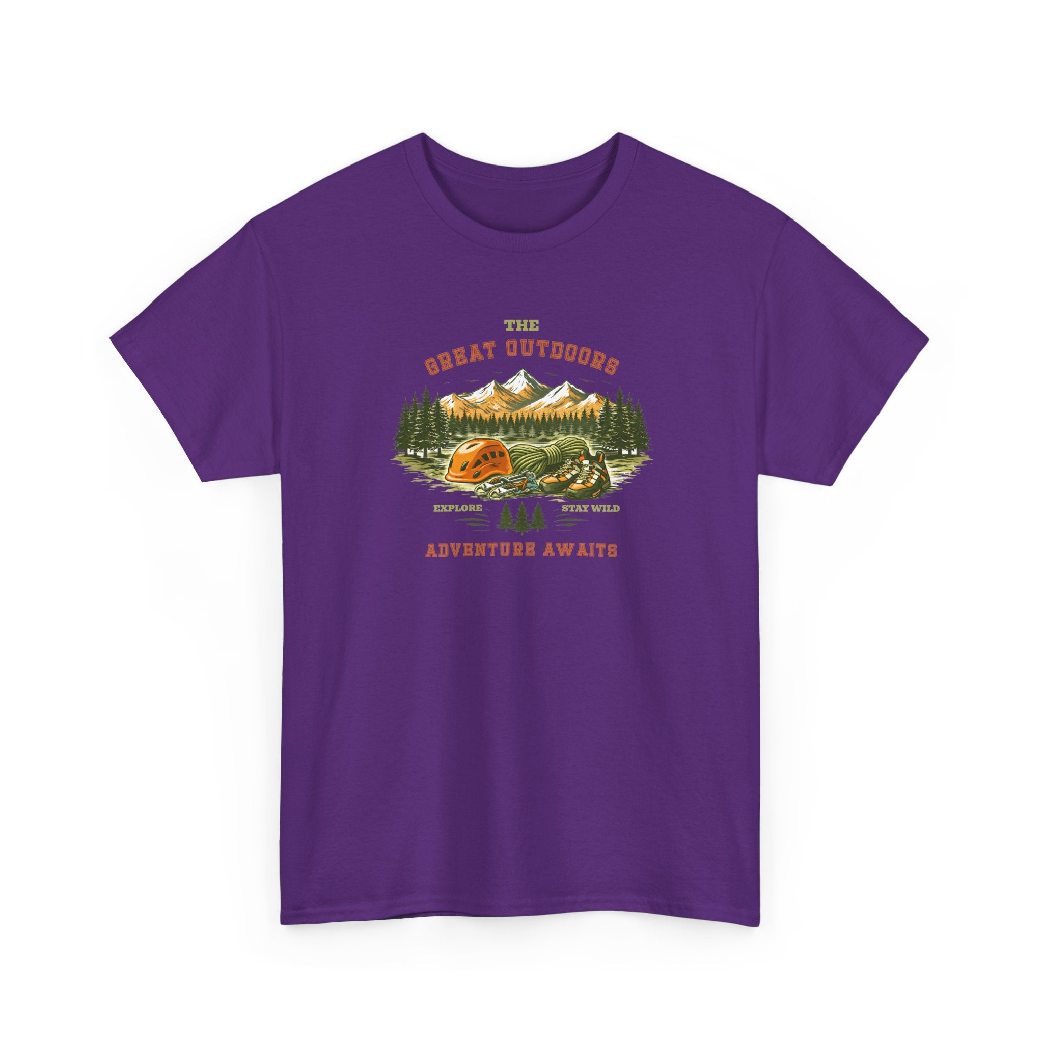 Rock Climbing Camping T-Shirt — "The Great Outdoors: Adventure Awaits" Graphic Tee