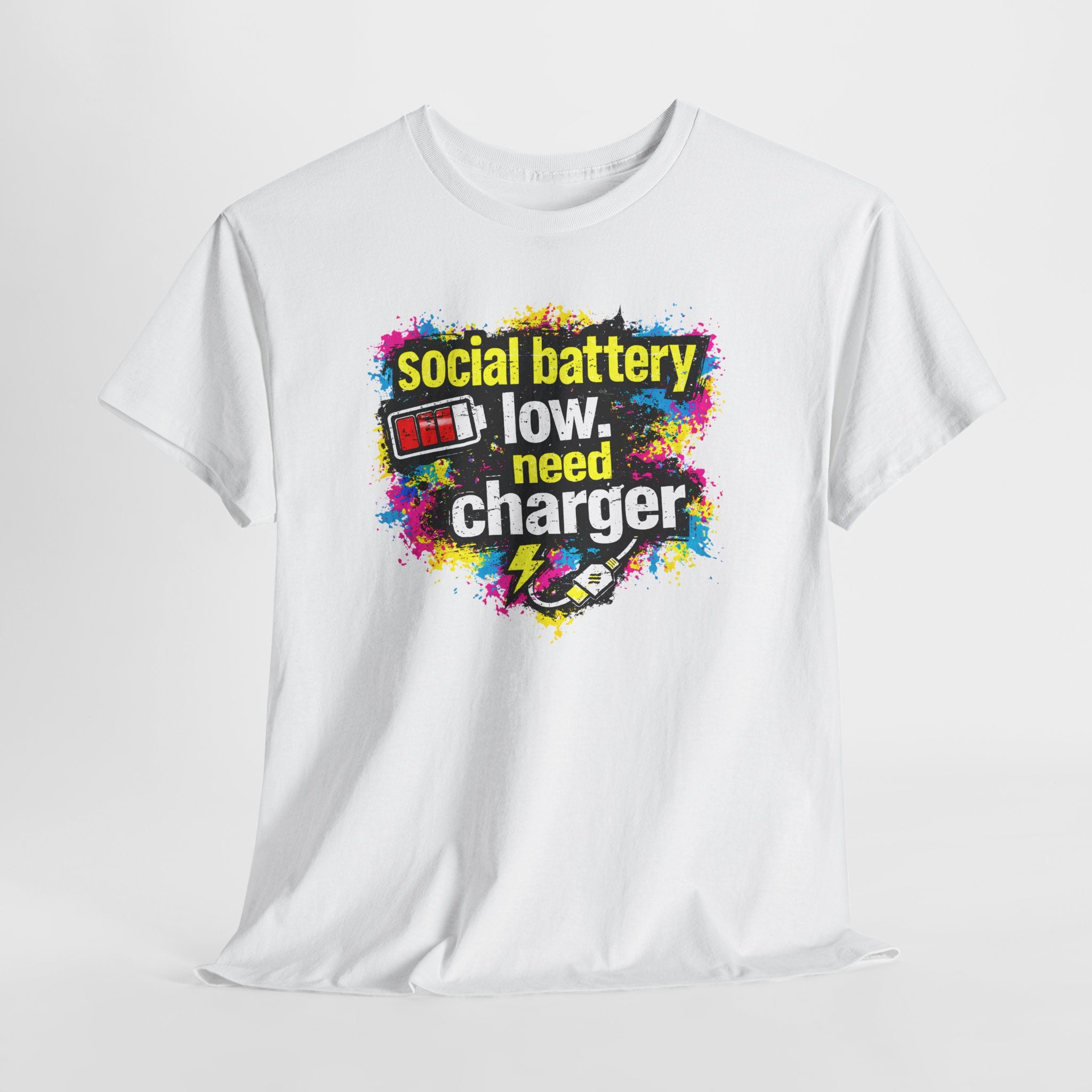 Social Battery Low Need Charger T-Shirt — Funny Sarcastic Introvert Graphic Tee
