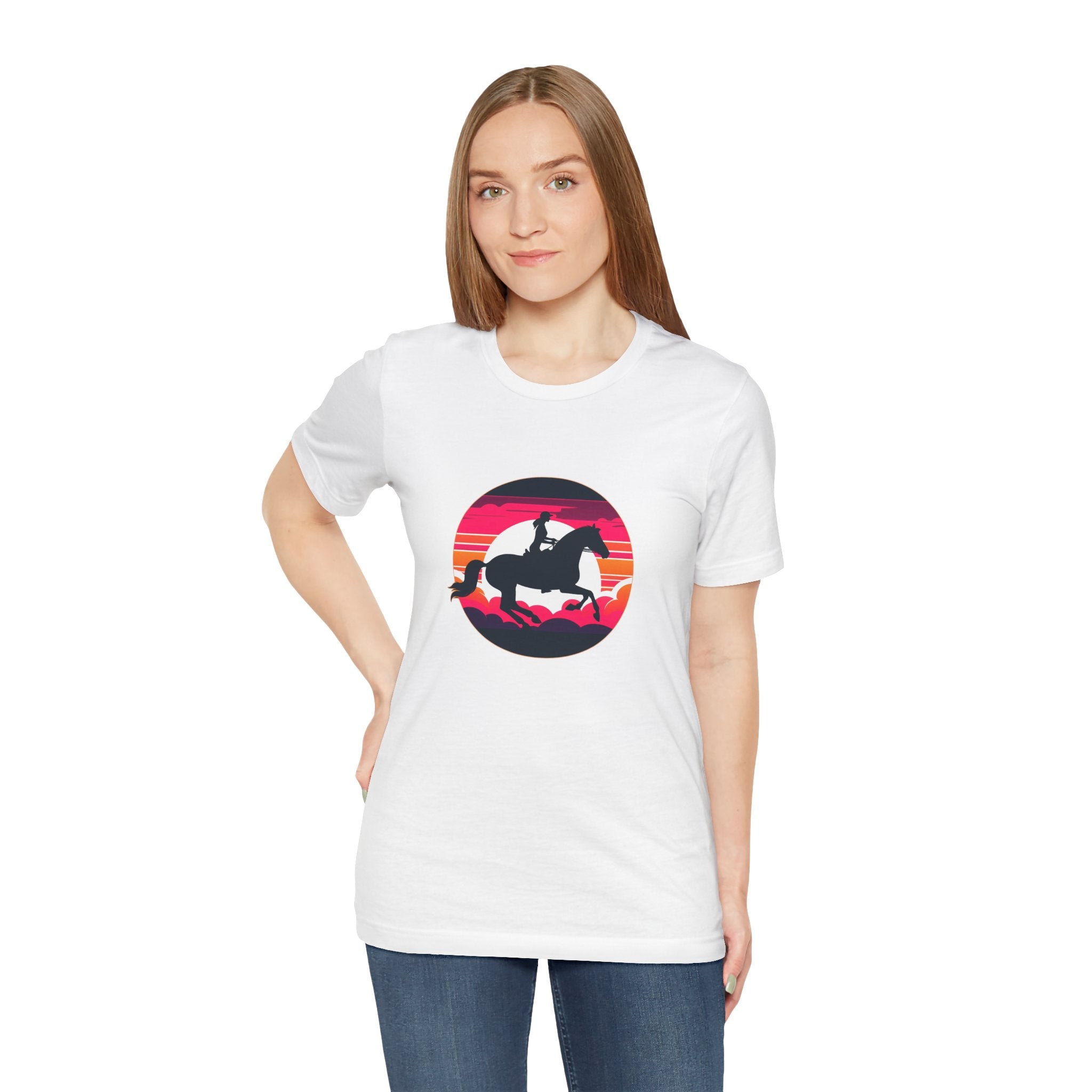 Woman Horse Riding Retro Sunset Tee