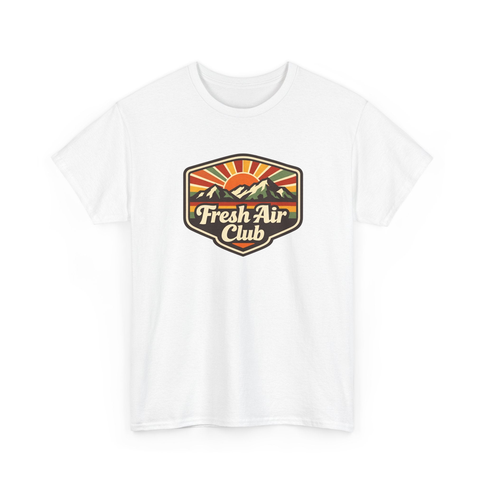 Fresh Air Club T-Shirt — Retro Mountain Sunset Outdoor Tee