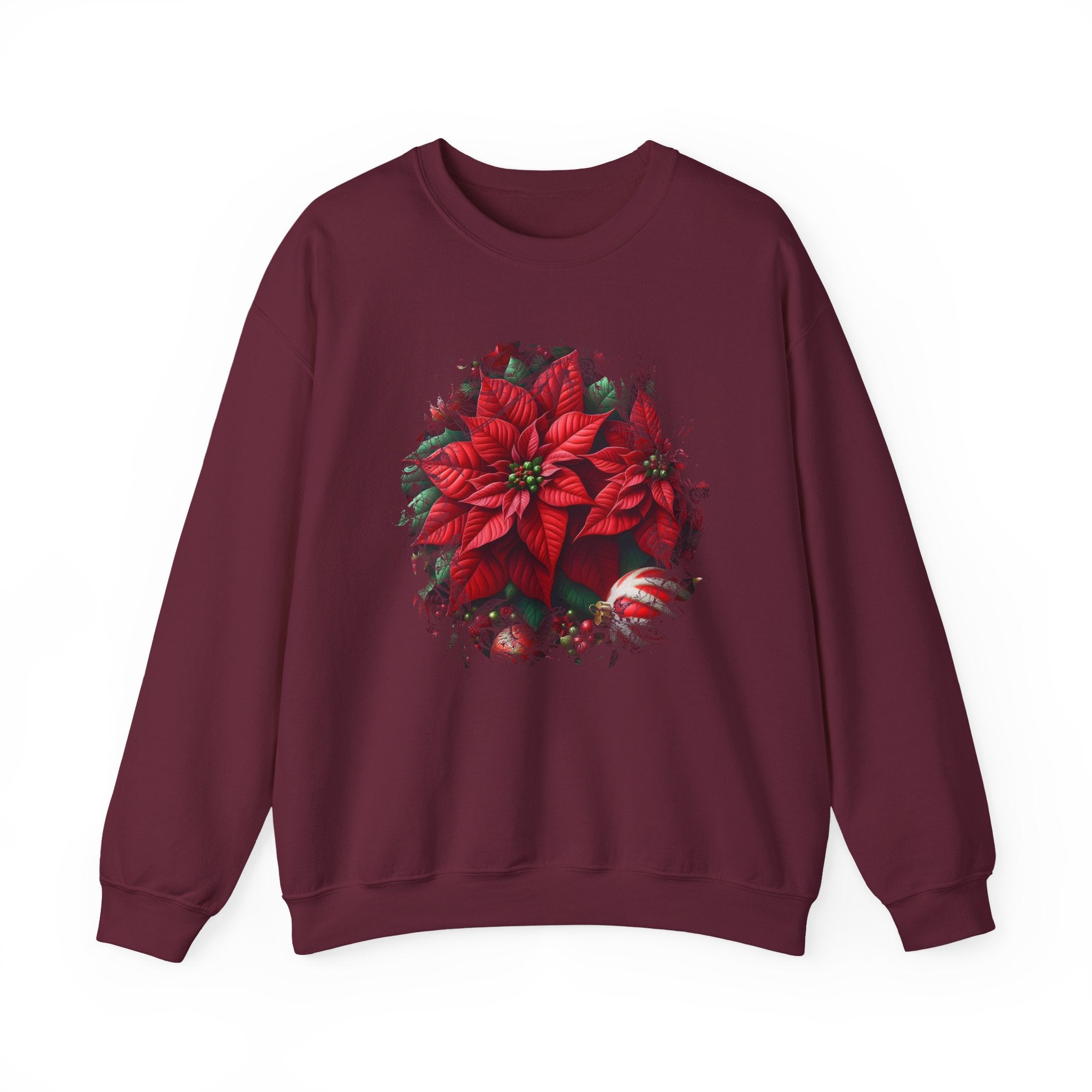 Poinsettia Wreath Crewneck Sweatshirt — Holiday Floral Christmas Sweater