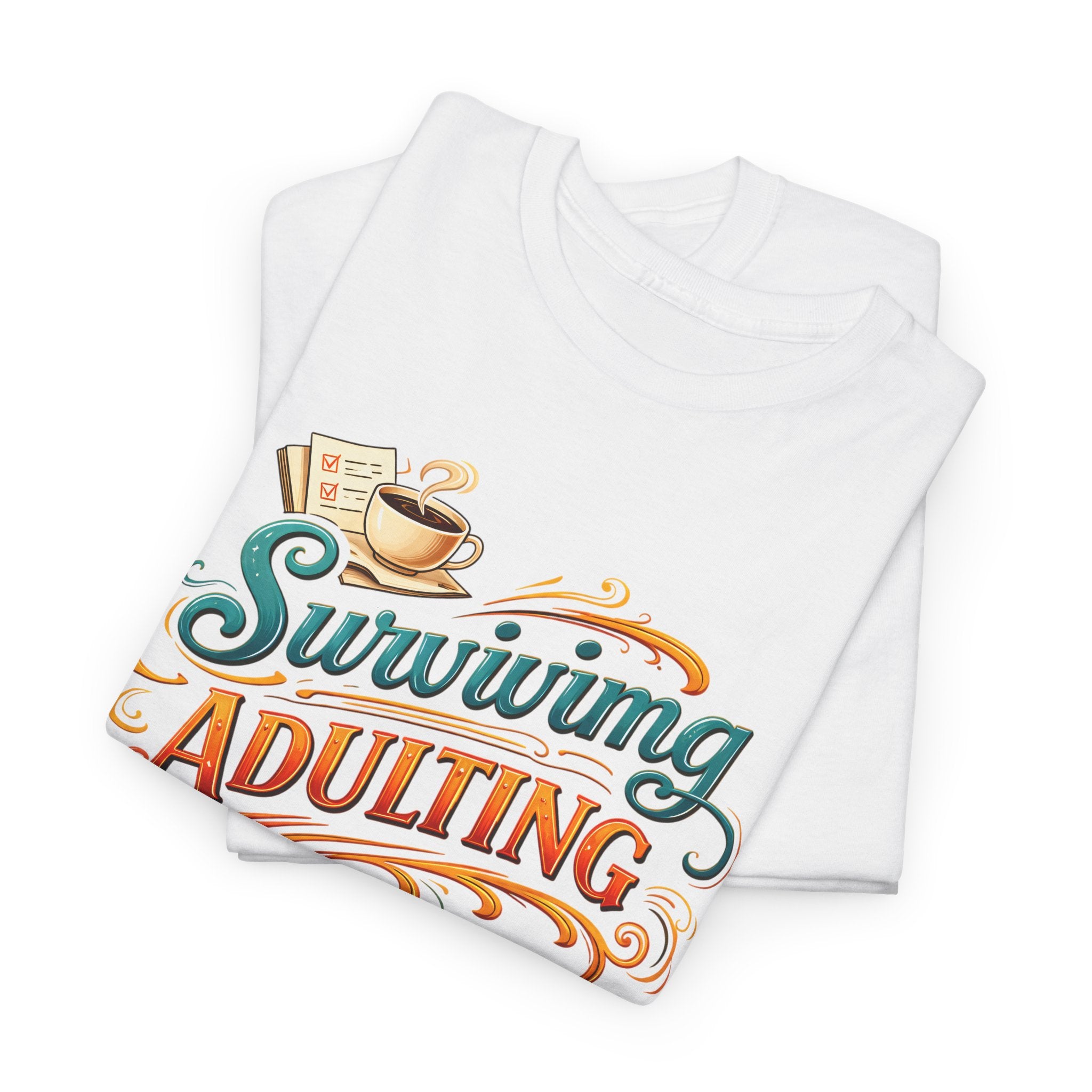 Surviving Adulting T-Shirt — Funny Retro Coffee Graphic Tee for Adults