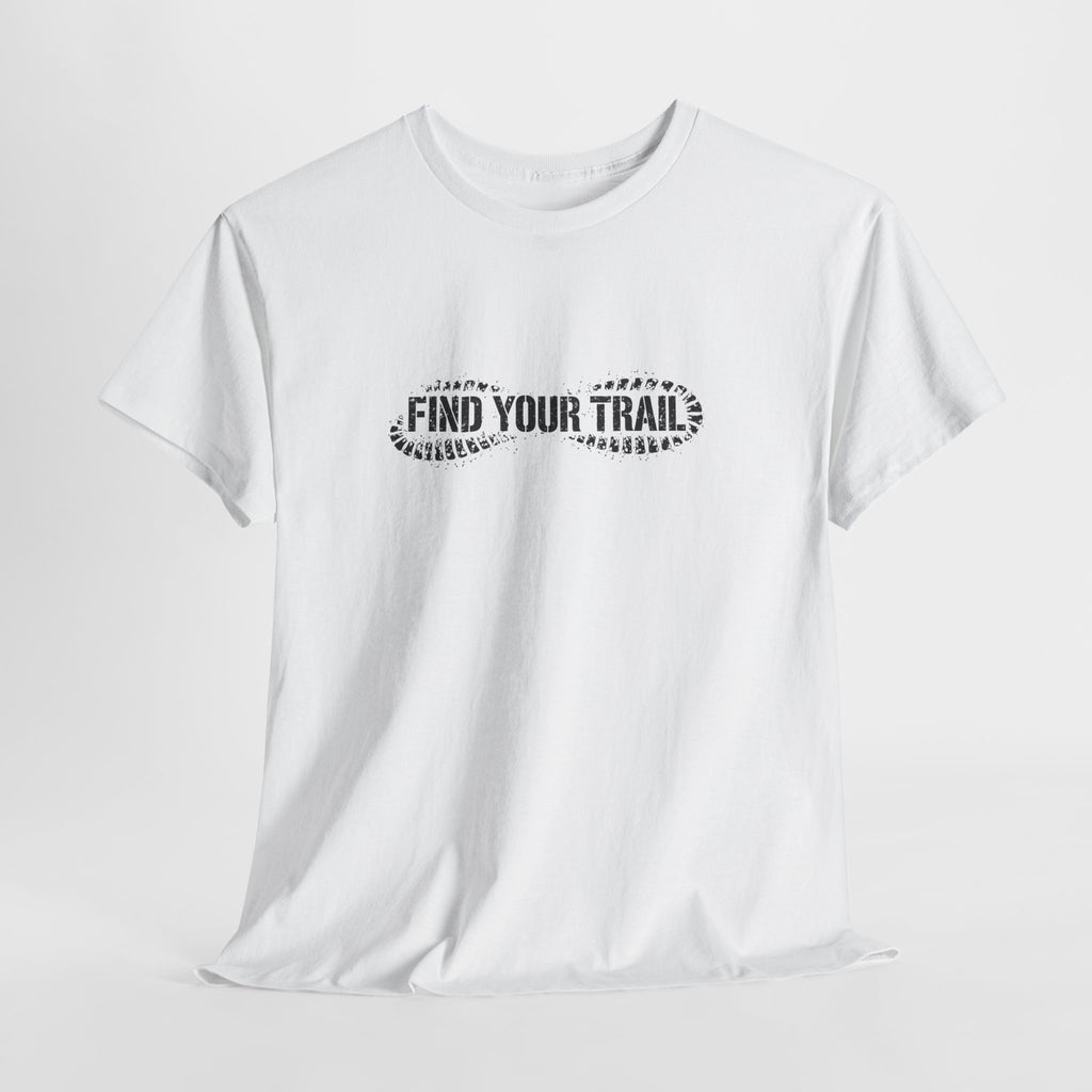 Find Your Trail T-Shirt — Hiking Adventure Tee with Bootprint Design