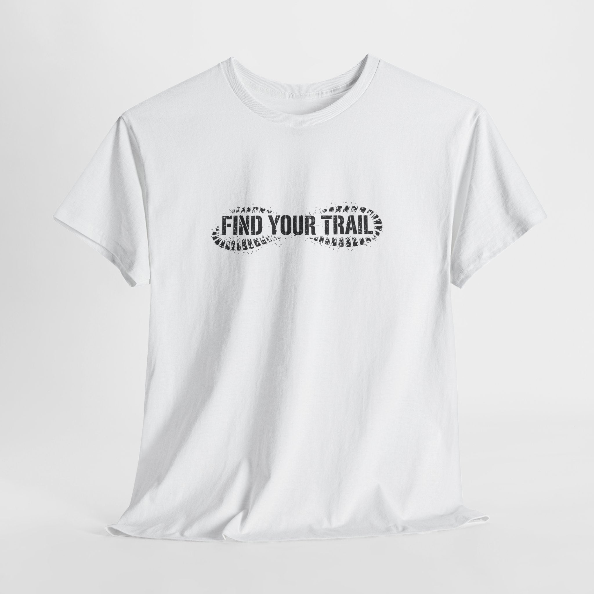 Find Your Trail T-Shirt — Hiking Adventure Tee with Bootprint Design