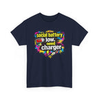 Social Battery Low Need Charger T-Shirt — Funny Sarcastic Introvert Graphic Tee