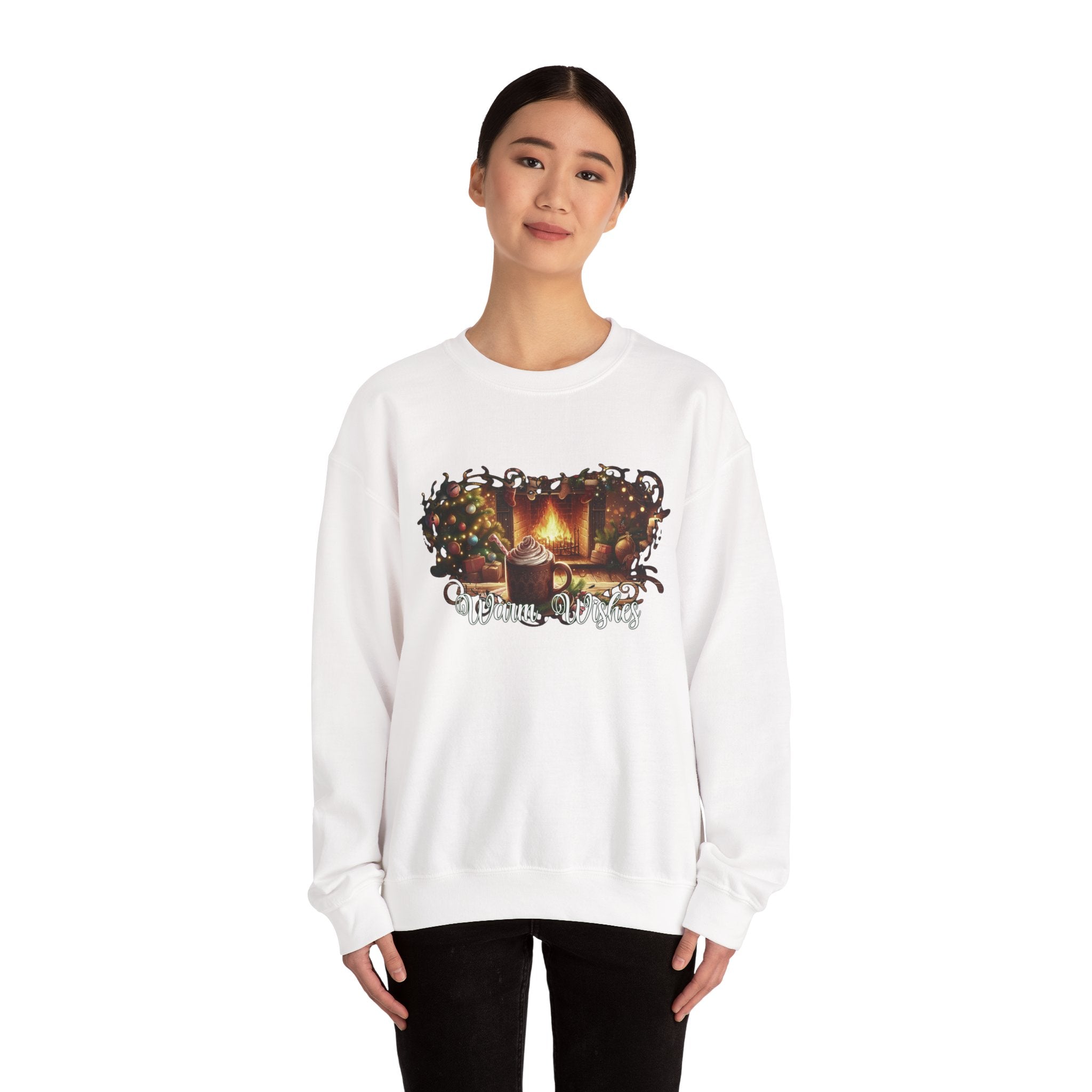 Christmas Fireplace Sweatshirt – Cozy Holiday Crewneck with Hot Cocoa & Tree