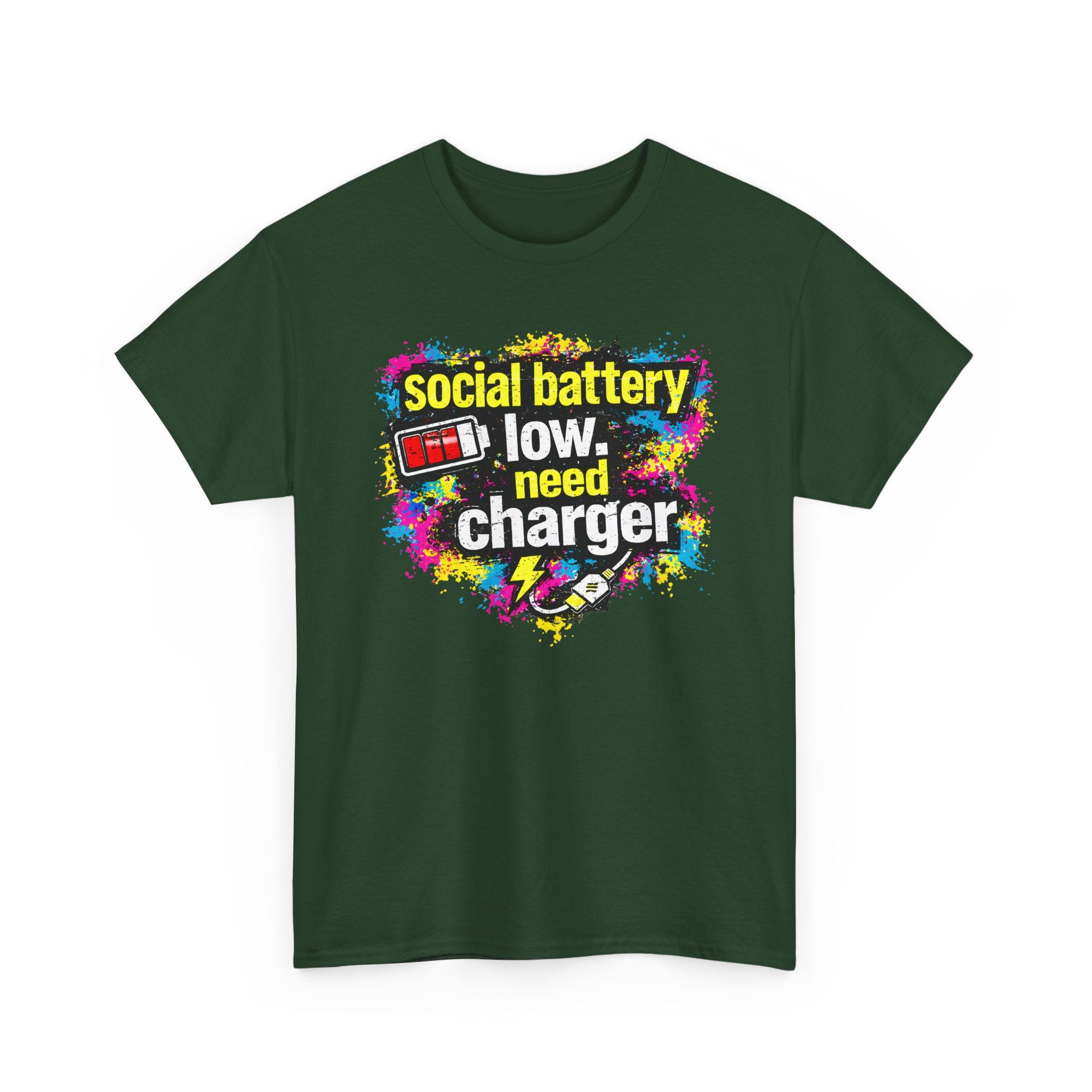Social Battery Low Need Charger T-Shirt — Funny Sarcastic Introvert Graphic Tee
