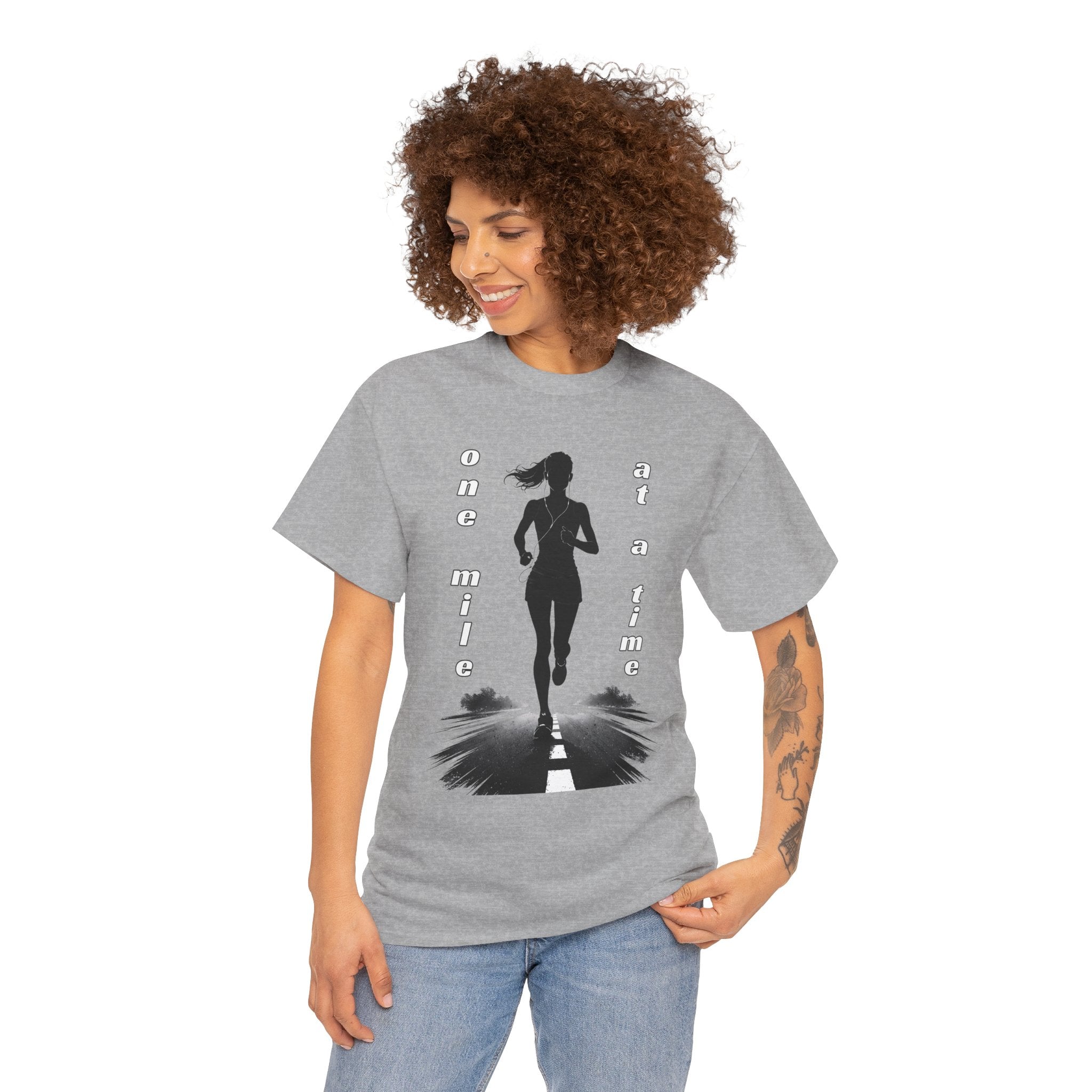 Woman Running Silhouette T‑Shirt – One Mile At A Time Graphic Tee