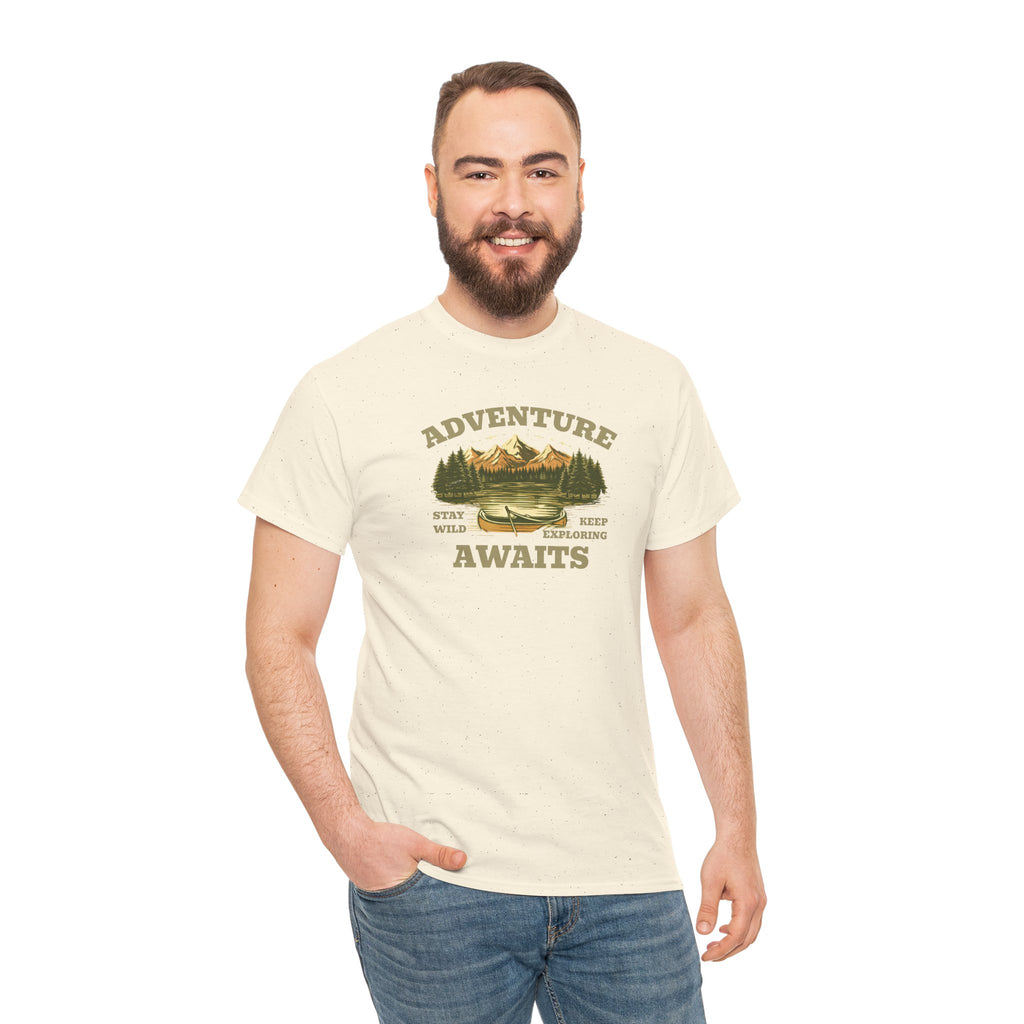 Adventure Awaits T-Shirt — Vintage Mountain Canoe Graphic Tee