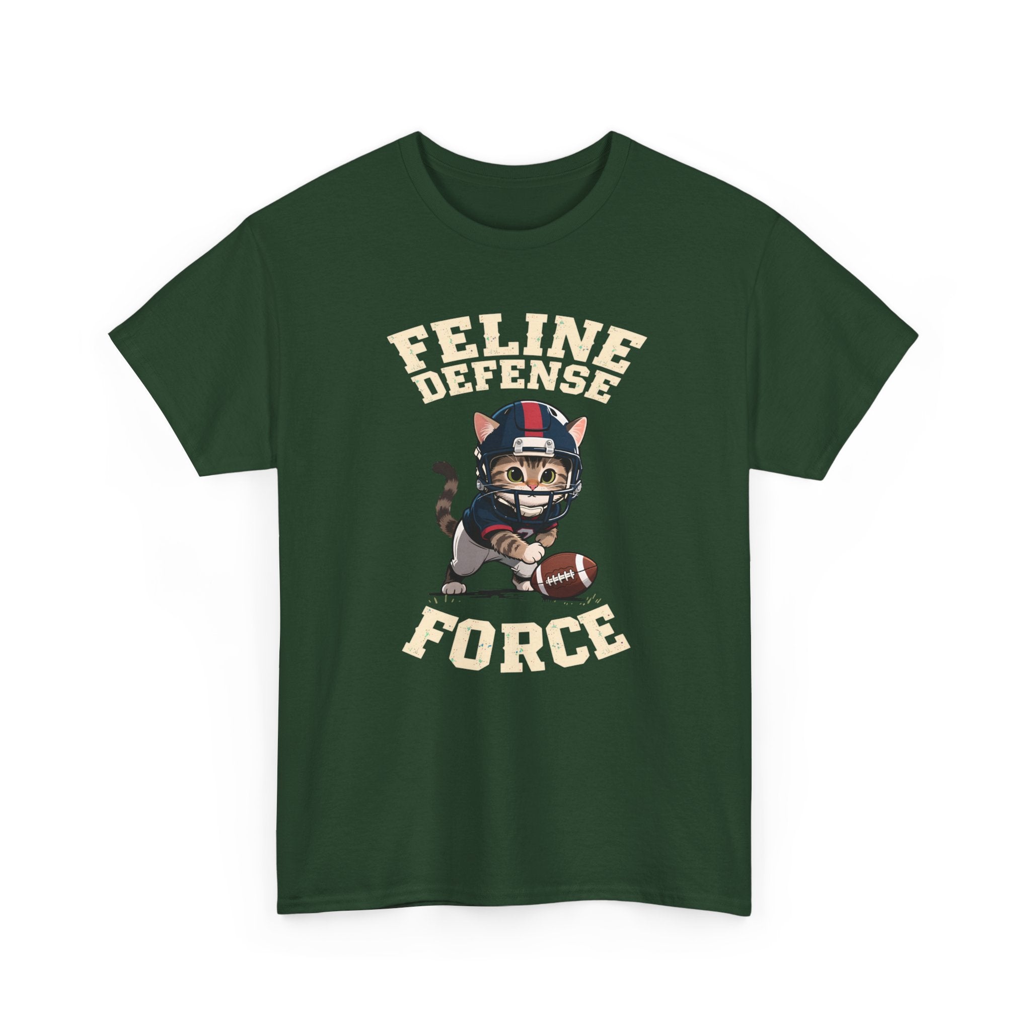 Feline Defense Force T-Shirt — Cute Football Cat Tee for Cat Lovers & Sports Fans