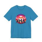 Retro Sunset Dancing Dogs T-Shirt — Vintage Rainbow Skyline Graphic Tee