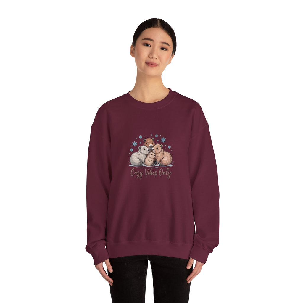 Cozy Vibes Only Sweatshirt — Cute Hugging Capybaras Crewneck
