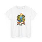 White t-shirt with 'Walk Gently' graphic design featuring nature elements on a white background