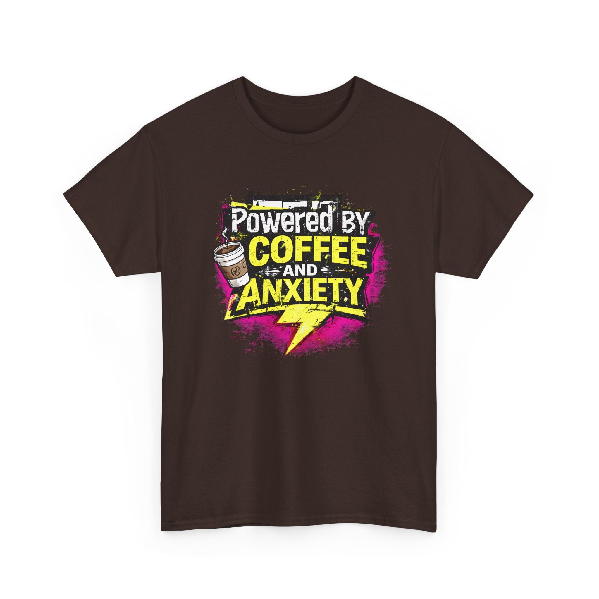 Funny Coffee & Anxiety T-Shirt — "Powered by Coffee and Anxiety" Graphic Tee