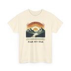 Fresh Air Club Mountain Sunset T-Shirt — Retro Outdoor Adventure Tee