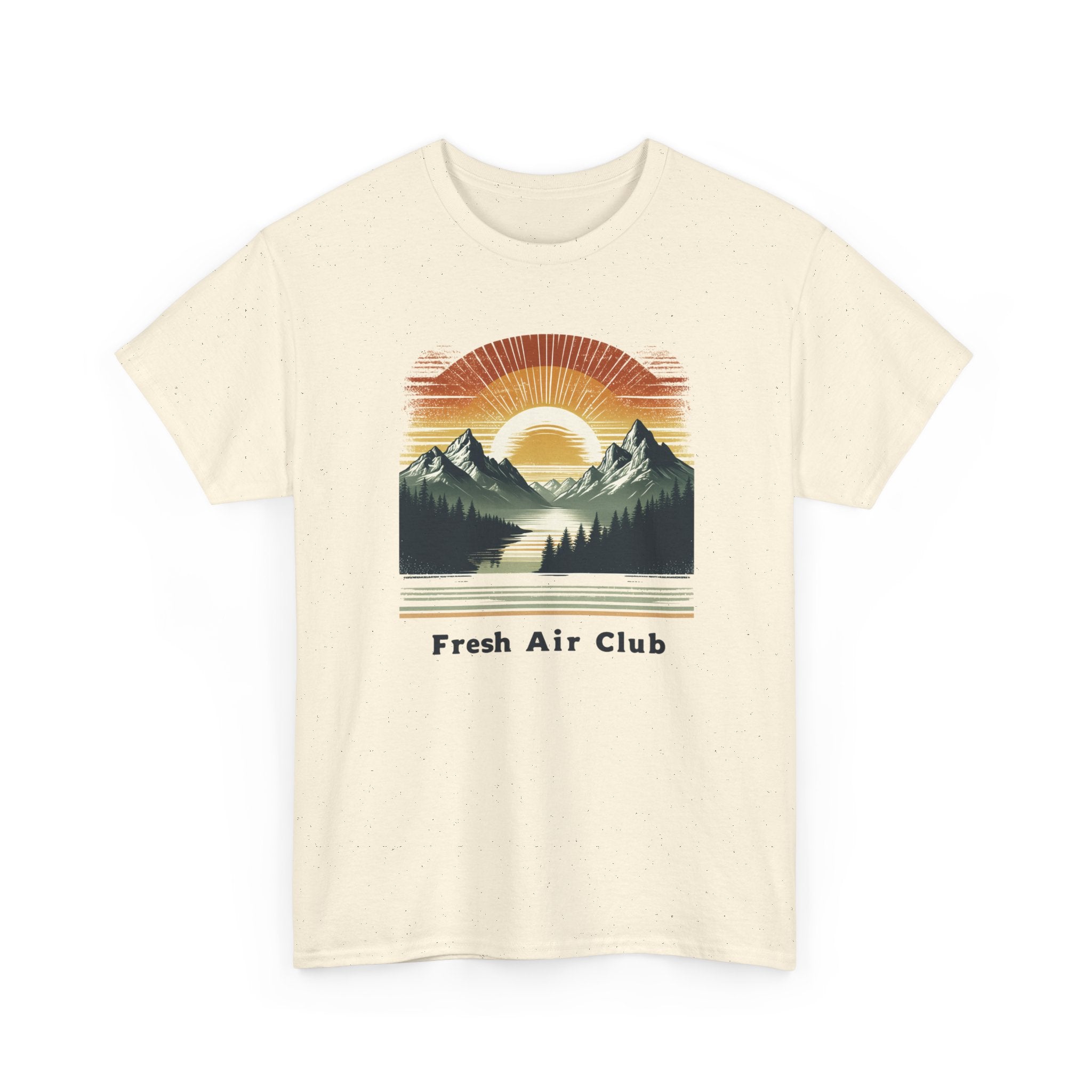 Fresh Air Club Mountain Sunset T-Shirt — Retro Outdoor Adventure Tee