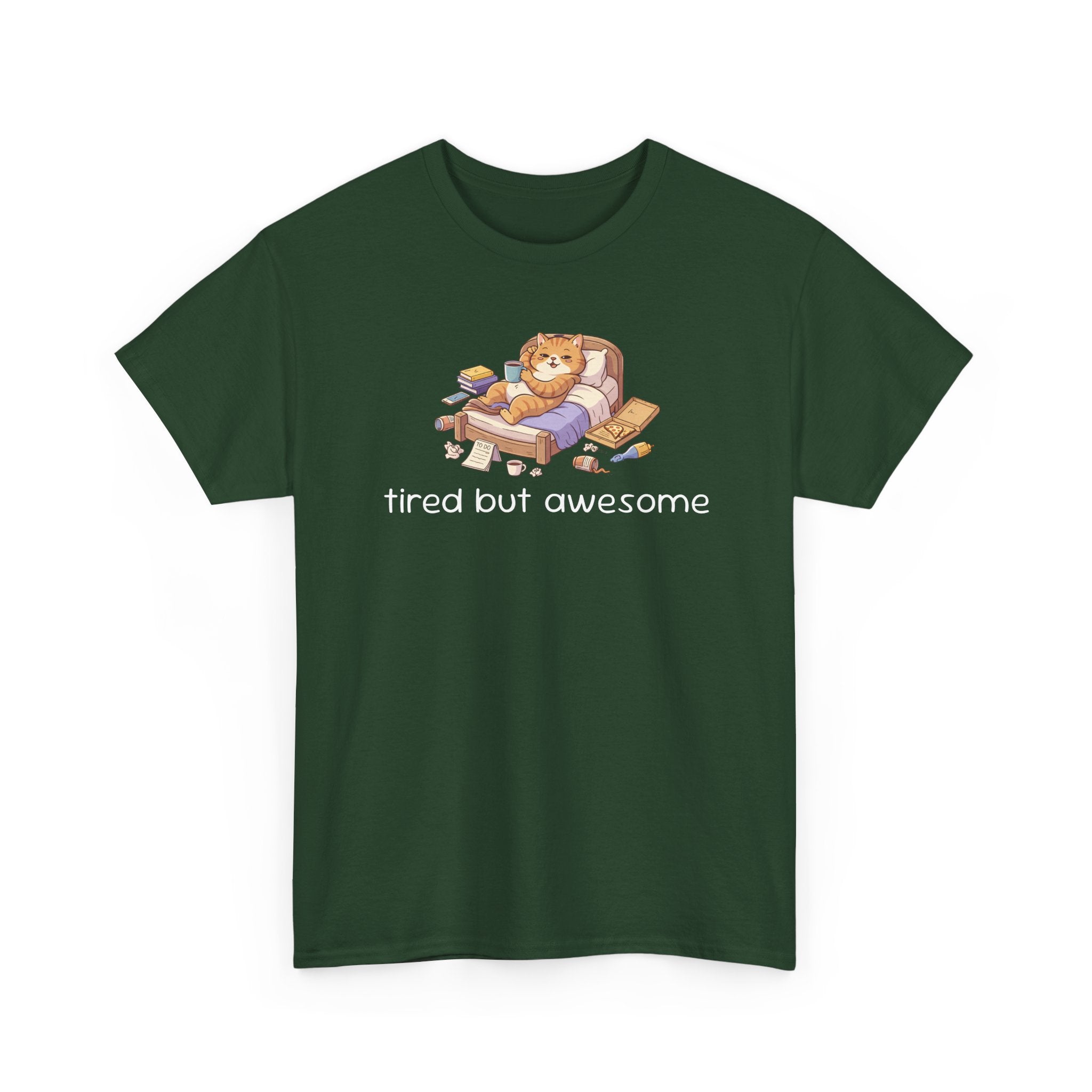 'Tired But Awesome' Cute Cat Relaxing Graphic Tee