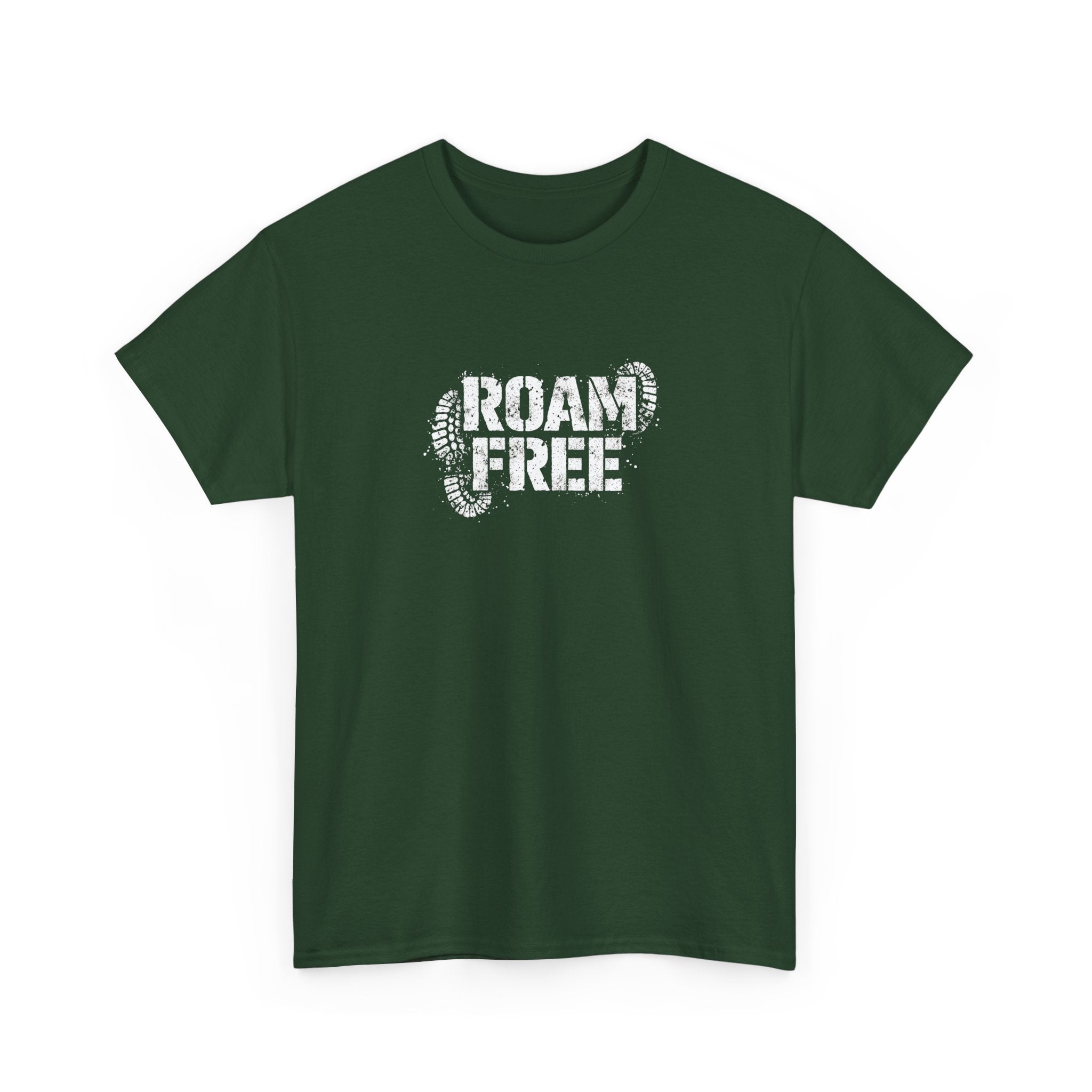 Roam Free T-Shirt — Outdoor Adventure Tee with Boot Print Graphic