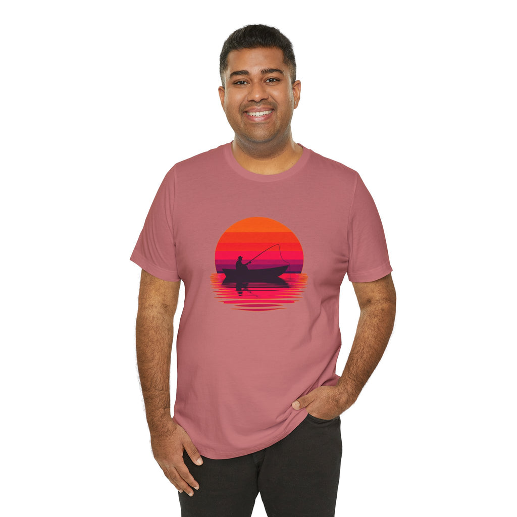 Fishing Sunset T‑Shirt — Retro Sunset Fisherman Boat Tee