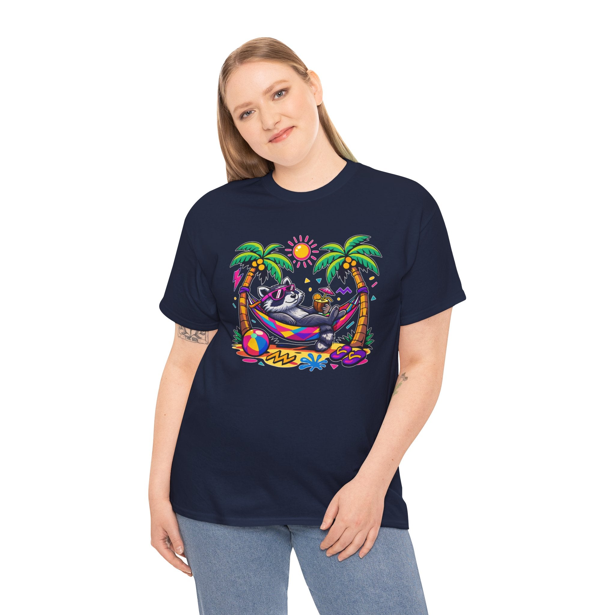 Beach Raccoon Hammock T‑Shirt — Tropical Summer Vibes Graphic Tee