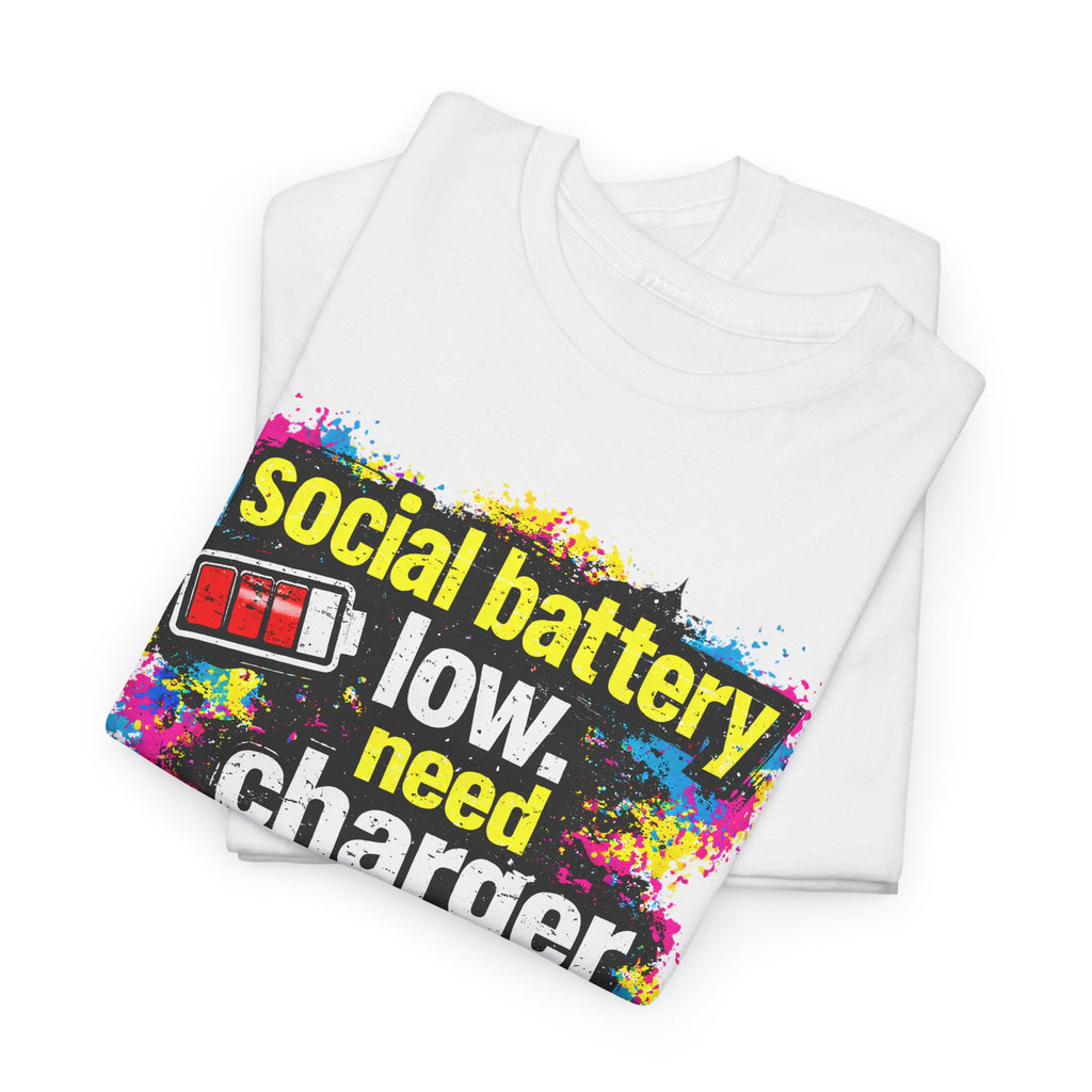 Social Battery Low Need Charger T-Shirt — Funny Sarcastic Introvert Graphic Tee