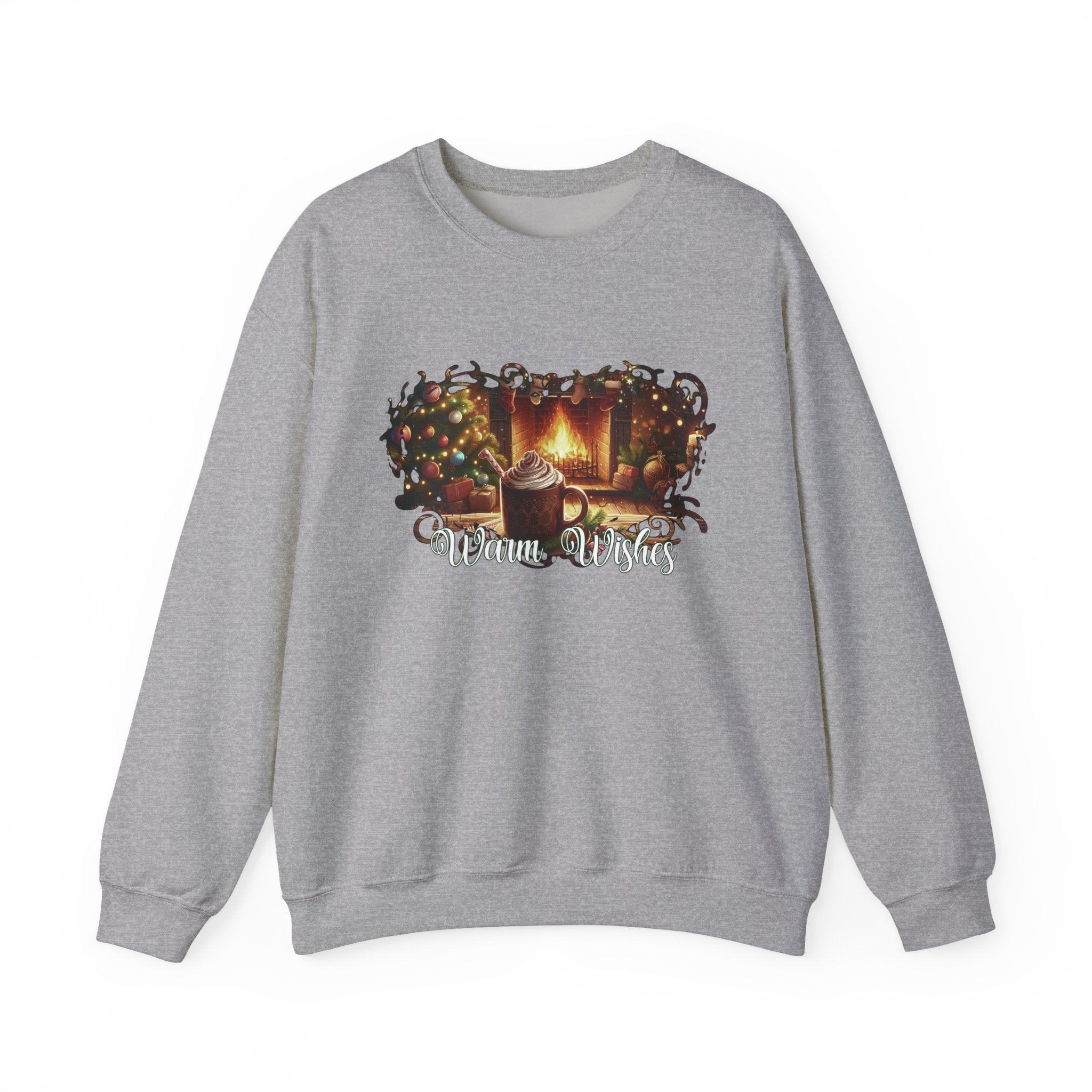 Christmas Fireplace Sweatshirt – Cozy Holiday Crewneck with Hot Cocoa & Tree