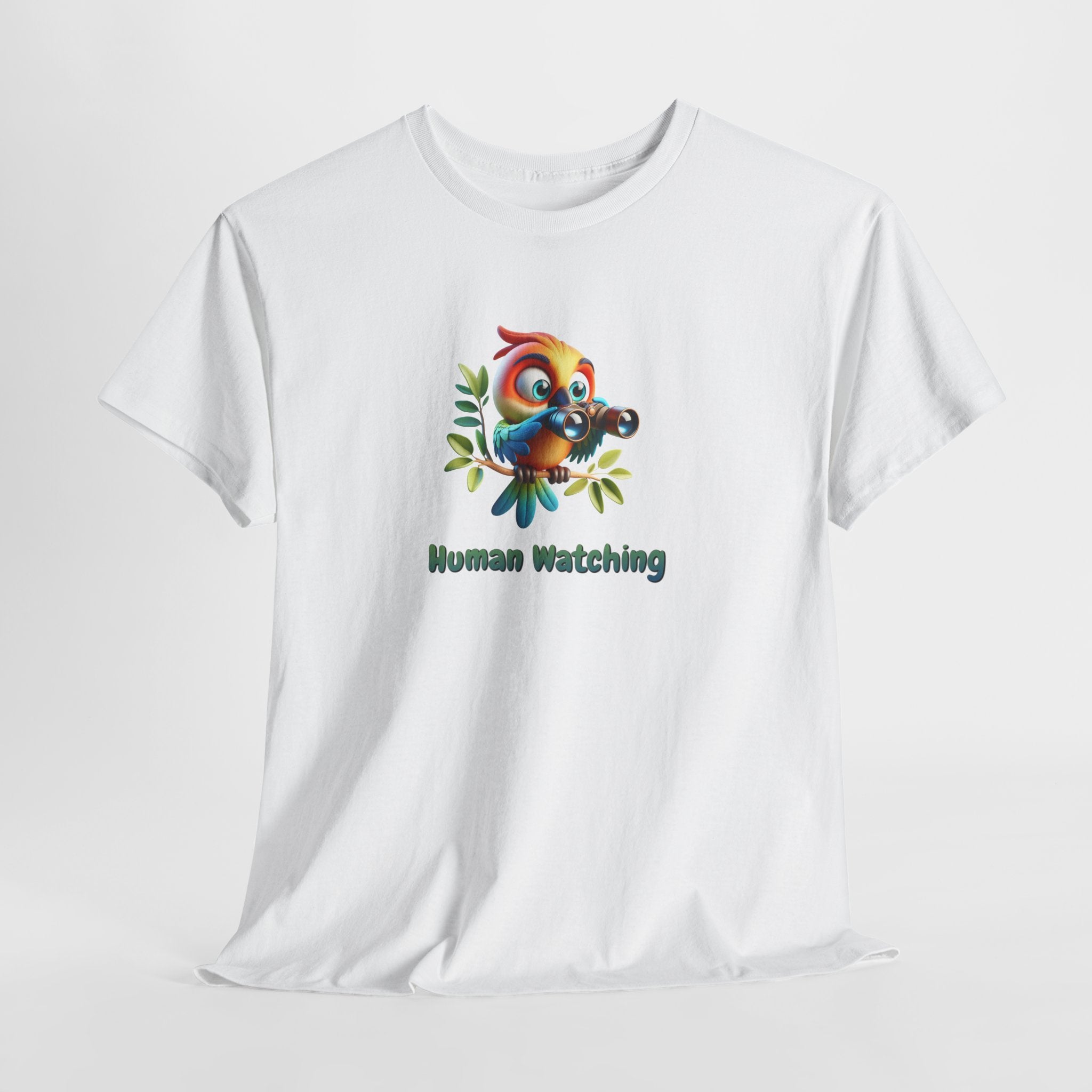 T‑Shirt — Cute Bird with Binoculars "Human Watching" Graphic Tee