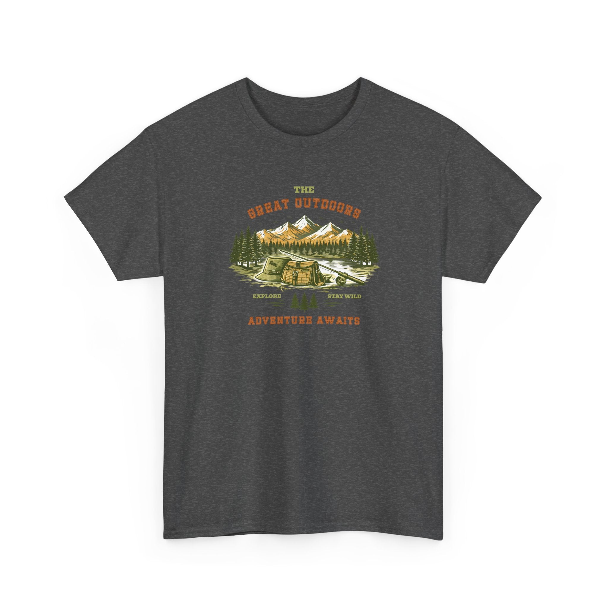 Fishing Camping T-Shirt — "The Great Outdoors: Adventure Awaits" Graphic Tee