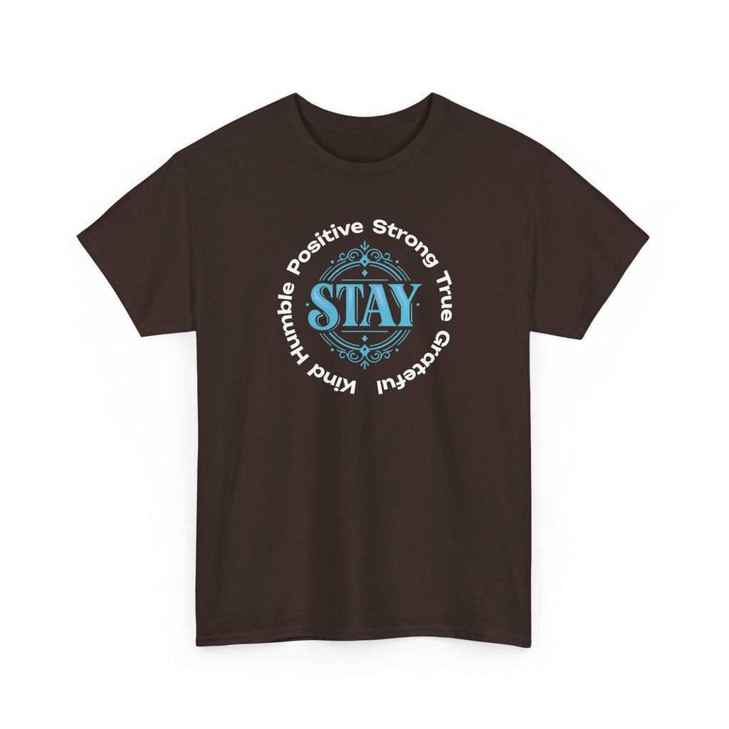 Stay Positive Graphic Tee — 'STAY' Inspirational Badge T‑Shirt