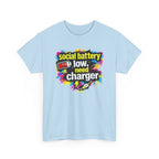 Social Battery Low Need Charger T-Shirt — Funny Sarcastic Introvert Graphic Tee
