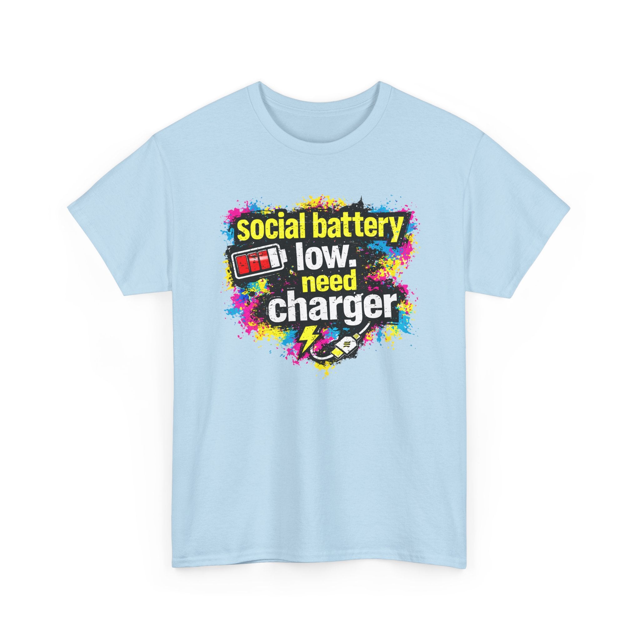 Social Battery Low Need Charger T-Shirt — Funny Sarcastic Introvert Graphic Tee