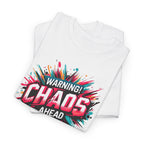 Chaos Ahead Graphic Tee — Warning! Colorful Explosion Design