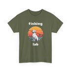 Fishing Lab T-Shirt — Retro Sunset Labrador Fishing Tee for Dog Lovers