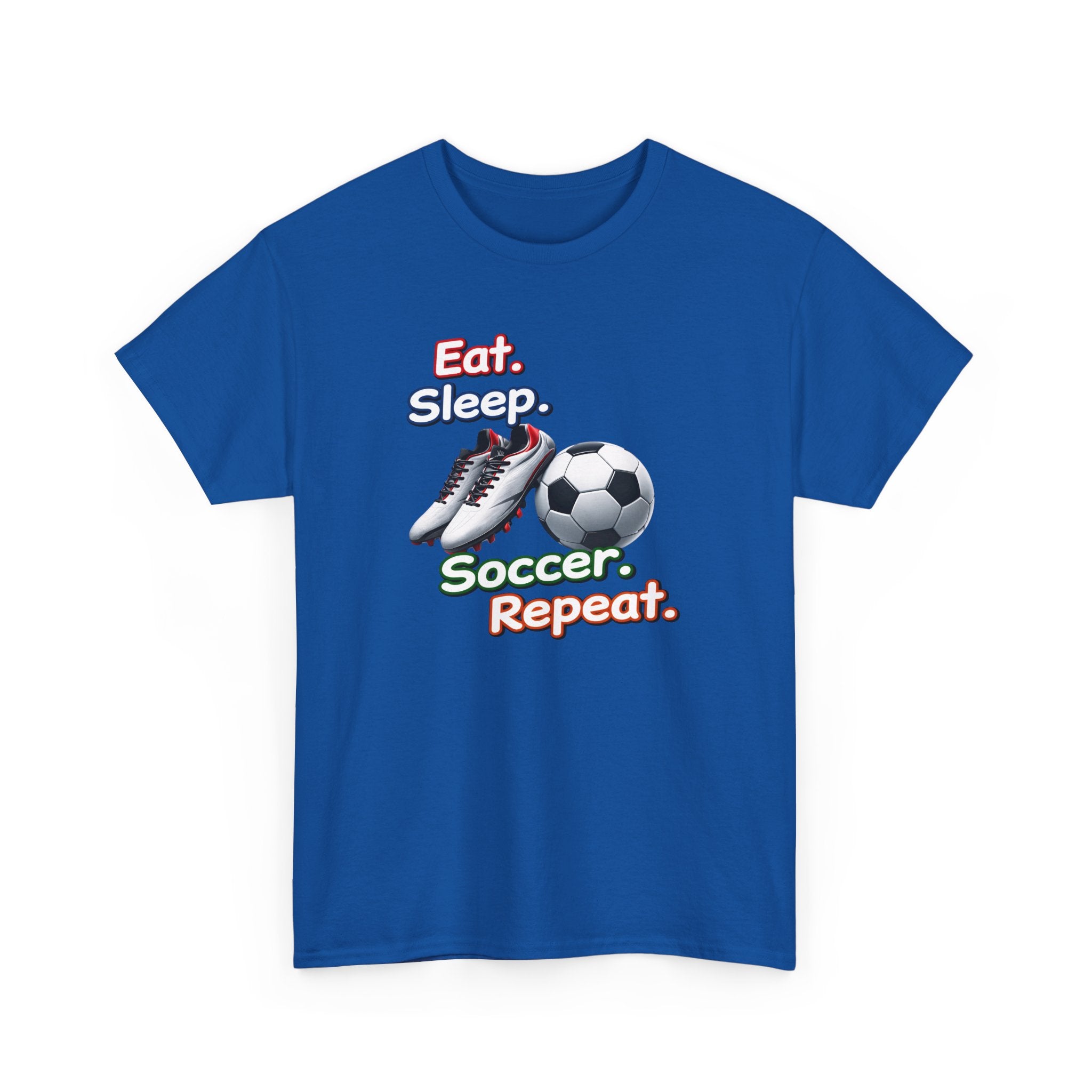 Soccer T-Shirt — "Eat. Sleep. Soccer. Repeat." Graphic Tee for Players & Fans