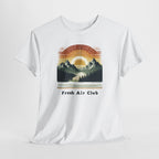 Fresh Air Club Mountain Sunset T-Shirt — Retro Outdoor Adventure Tee