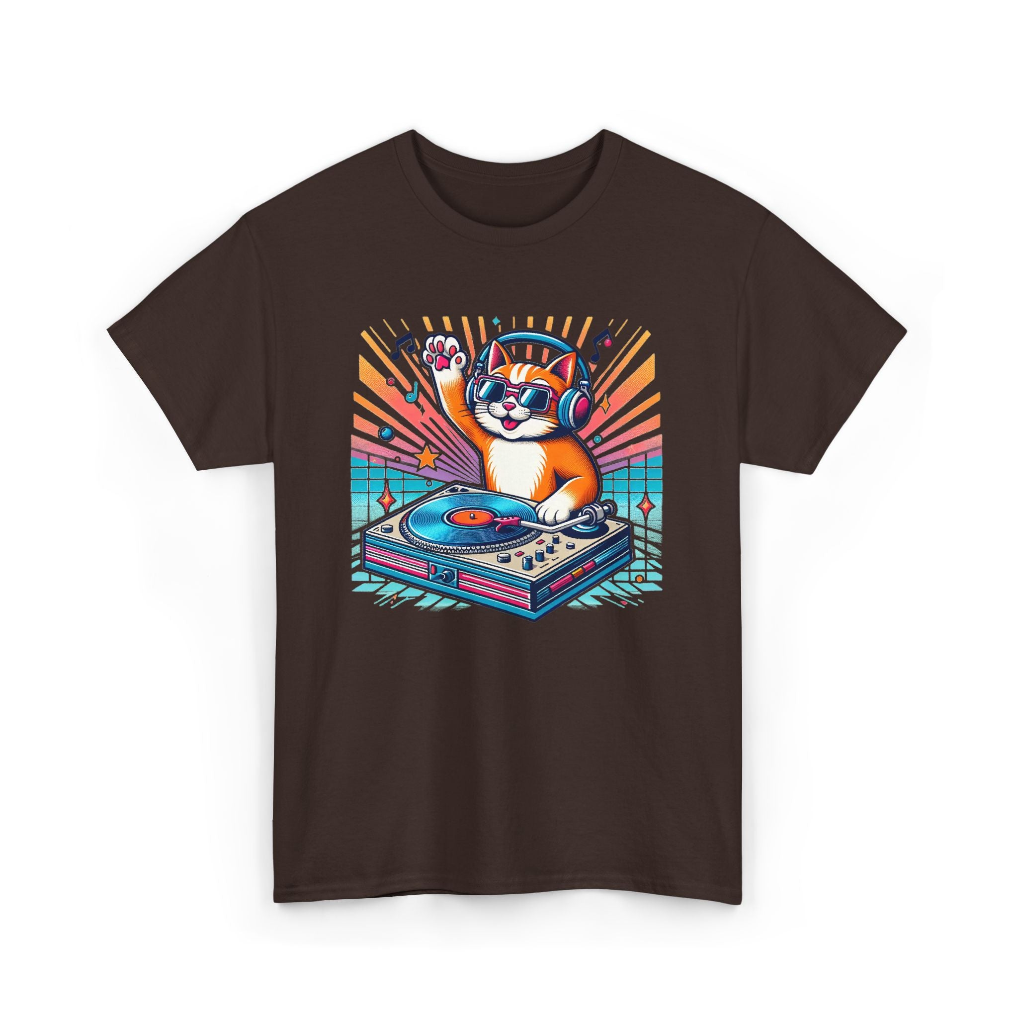 DJ Cat Turntable T-Shirt — Retro Music Cat Graphic Tee