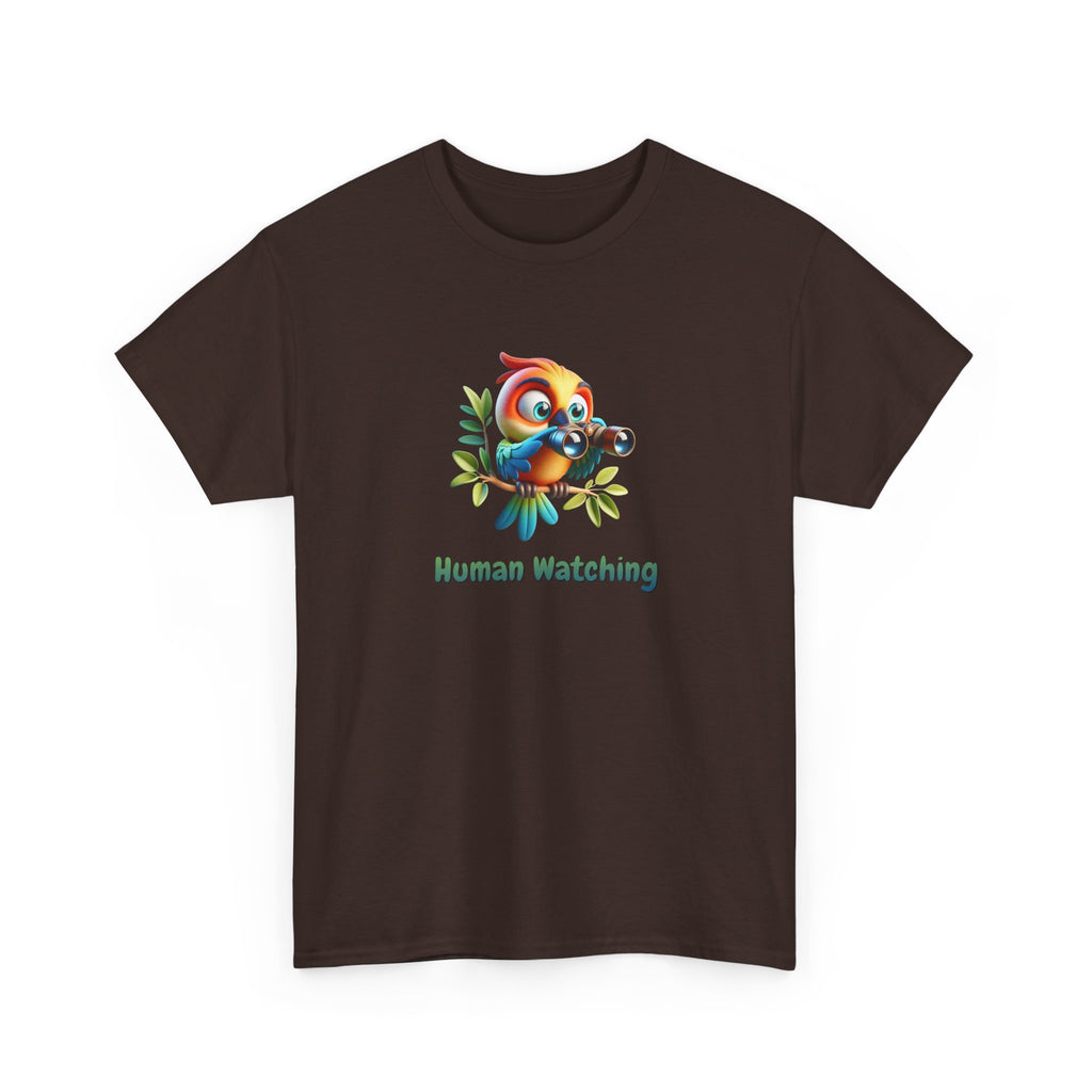 T‑Shirt — Cute Bird with Binoculars "Human Watching" Graphic Tee
