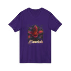 Floral Lily V‑Neck Tee – Dark Garden Bloom Graphic Shirt 'Flourish'