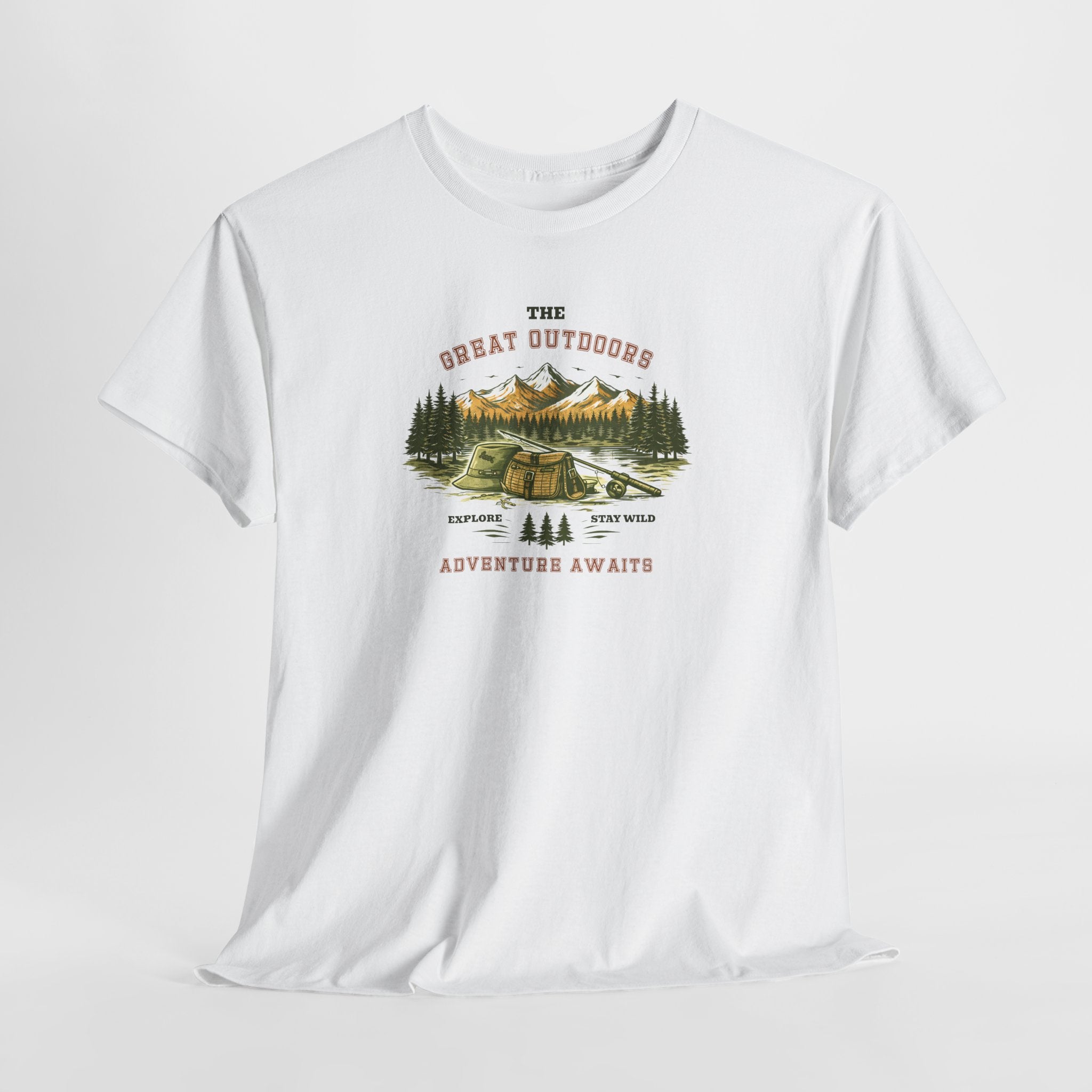 Fishing Camping T-Shirt — "The Great Outdoors: Adventure Awaits" Graphic Tee