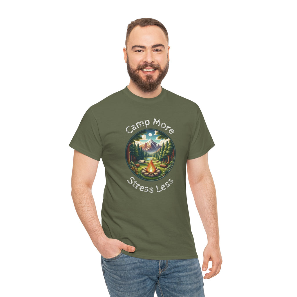 Camp More Stress Less T-Shirt — Outdoor Camping Nature Graphic Tee