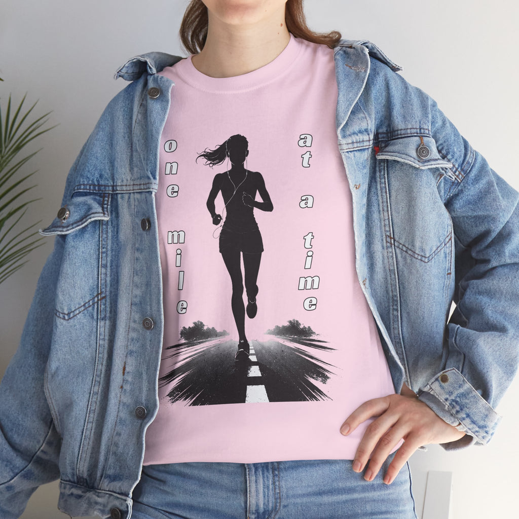 Woman Running Silhouette T‑Shirt – One Mile At A Time Graphic Tee