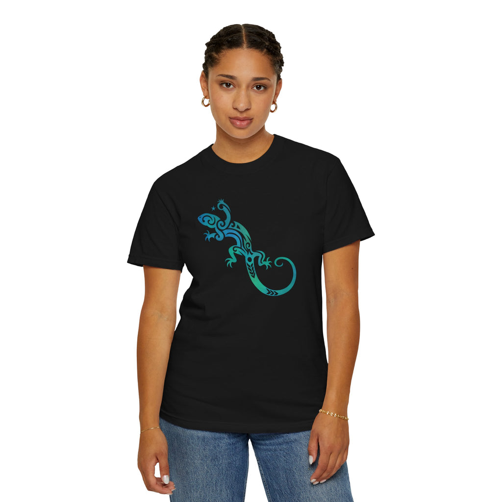 Tribal Lizard Graphic Tee — Blue Green Gecko T-Shirt