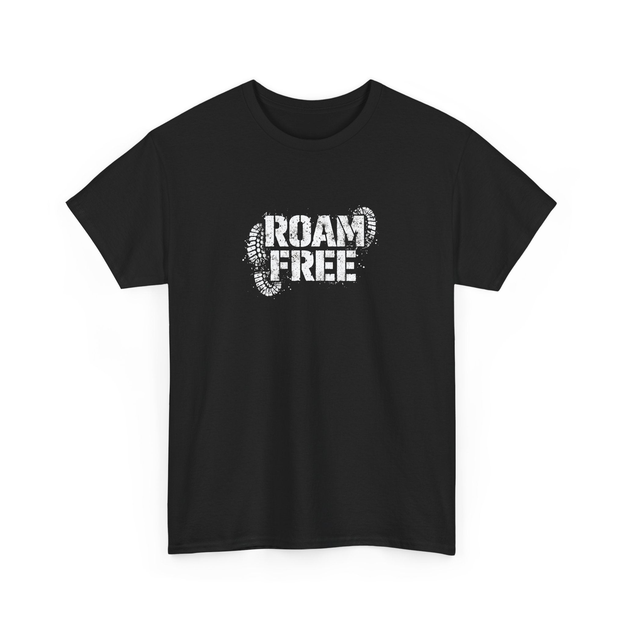 Roam Free T-Shirt — Outdoor Adventure Tee with Boot Print Graphic