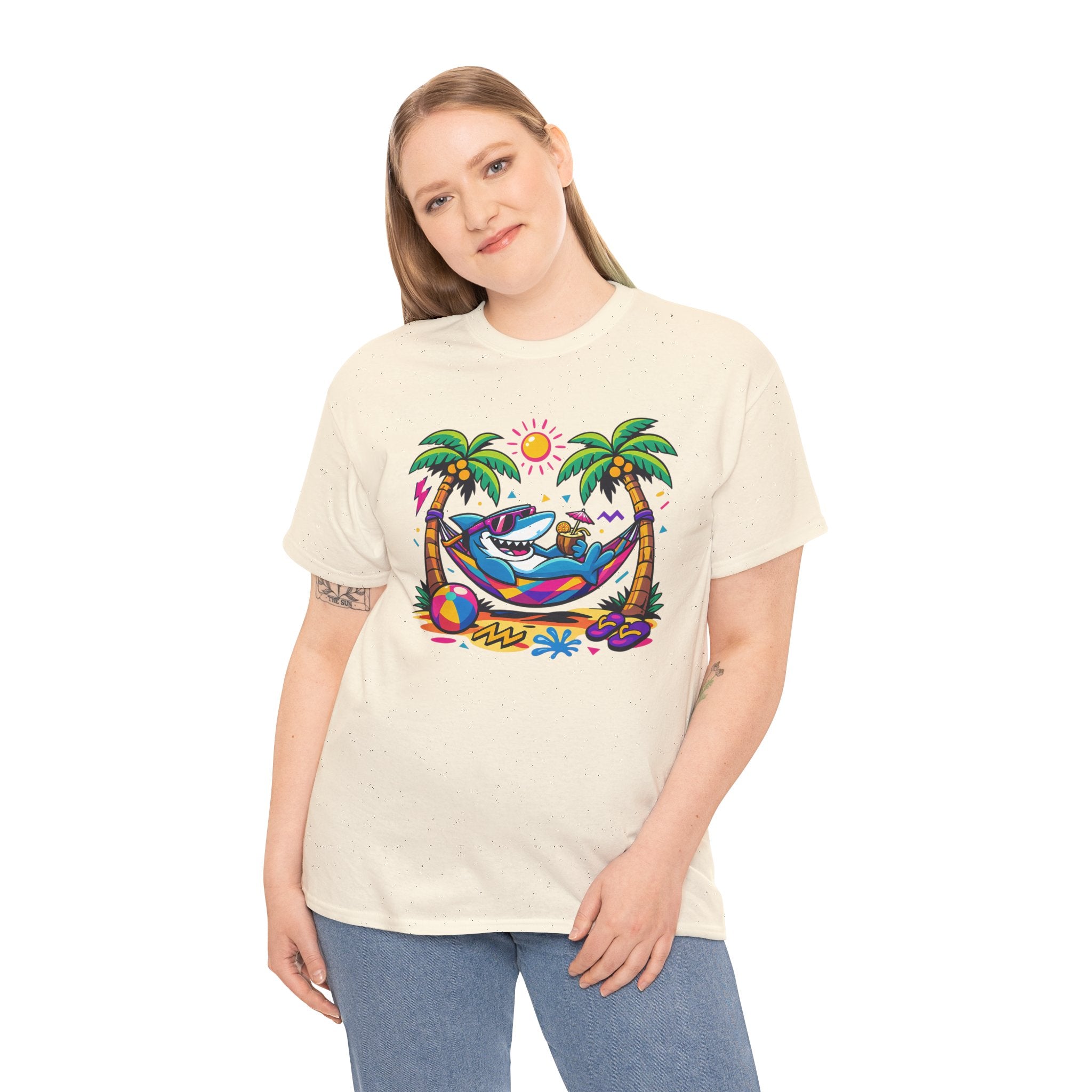 Beach Shark Hammock T‑Shirt — Tropical Summer Vibes Graphic Tee